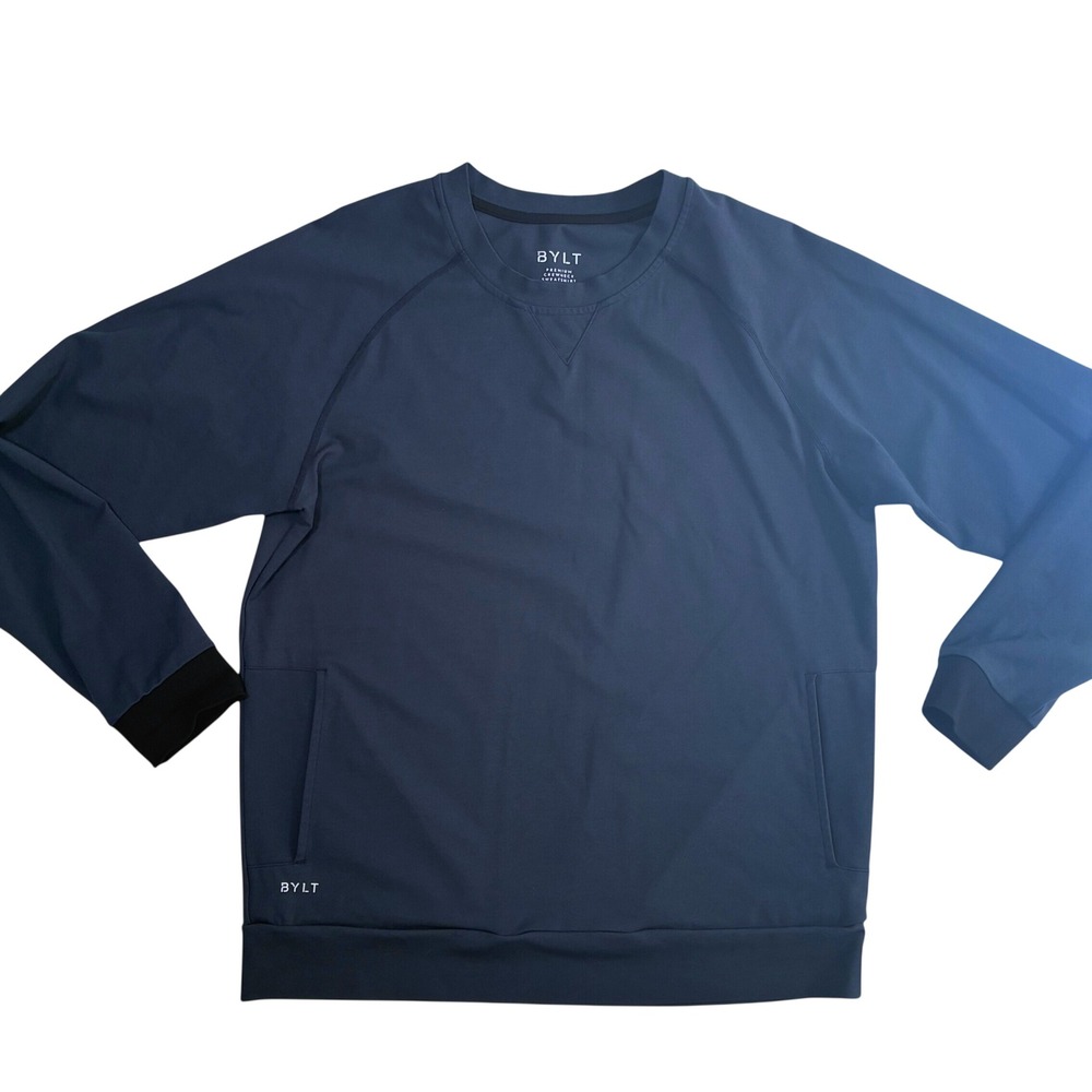 BYLT Premium Crewneck Sweatshirt Mens Small Blue Pockets Activewear Sporty
